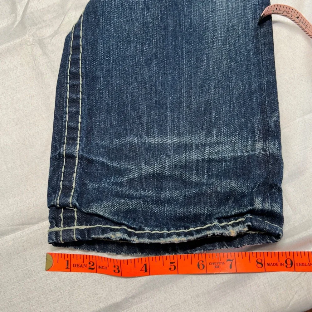Rivet De Cru Andrew Mens wide leg Blue Jeans Thick Stitch 36x34 Faded